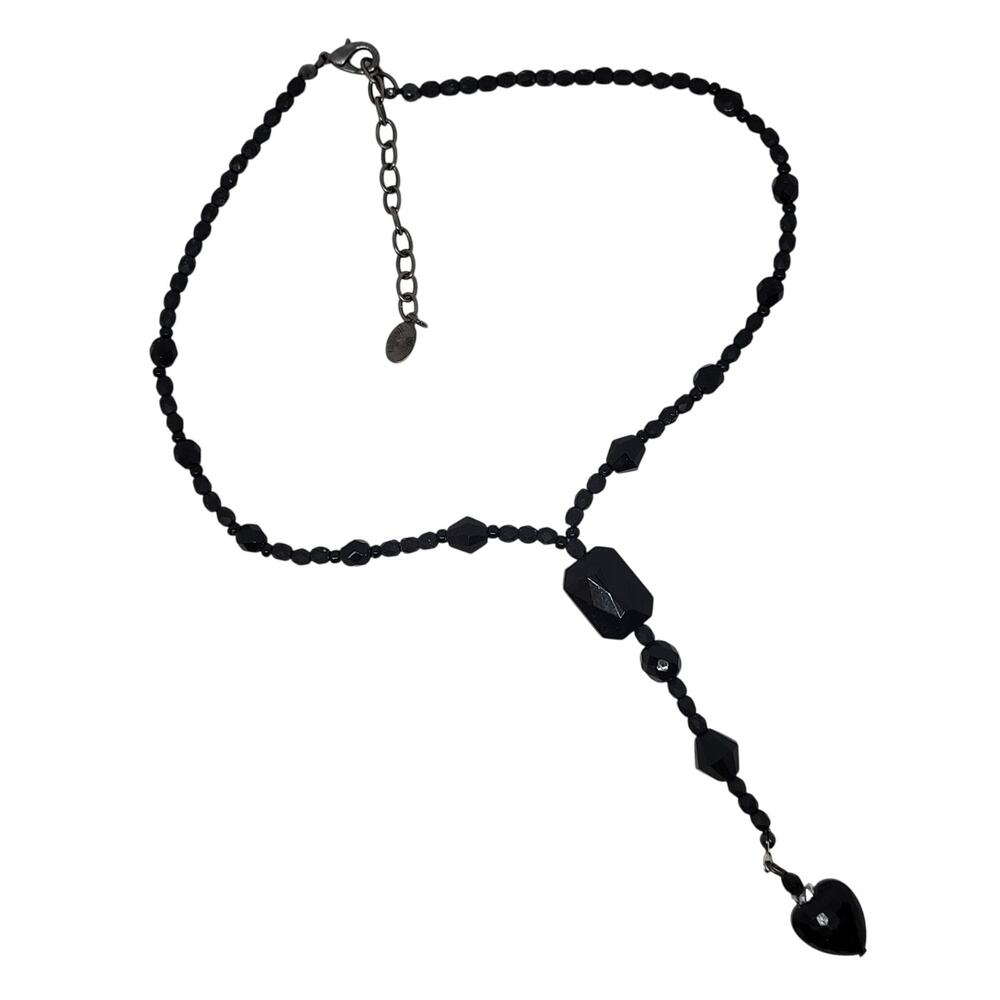 Robert Rose Black Beaded Y Necklace Vintage Goth Witchy Statement Jewelry
